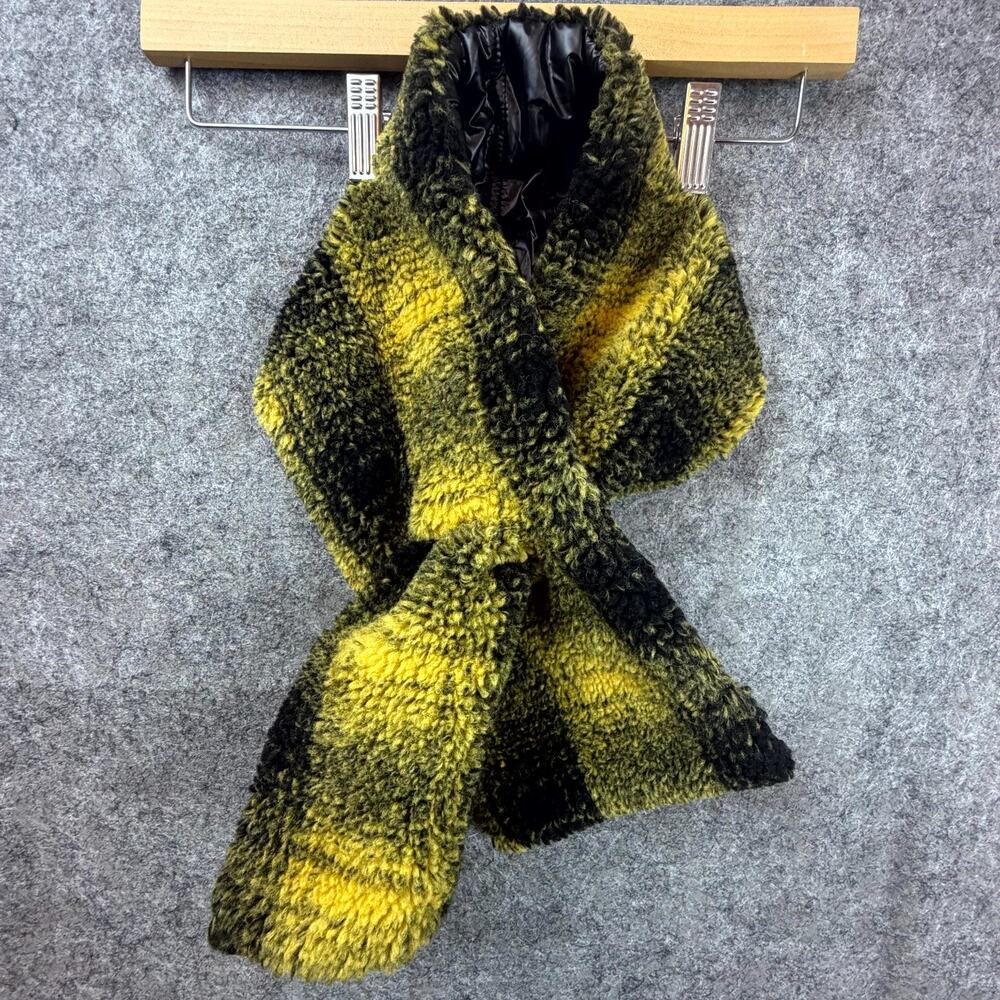 Adrienne Landau Faux Fur Neck Wrap Scarf Womens One Size Yellow Black Plaid